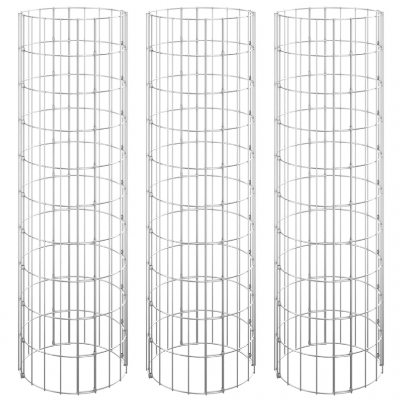 Gabionen-Hochbeete 3 Stk. Rund Verzinkter Stahl Ø30x100 cm