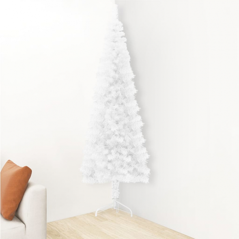 Künstlicher Halb-Weihnachtsbaum mit Ständer Schlank Weiß 180 cm