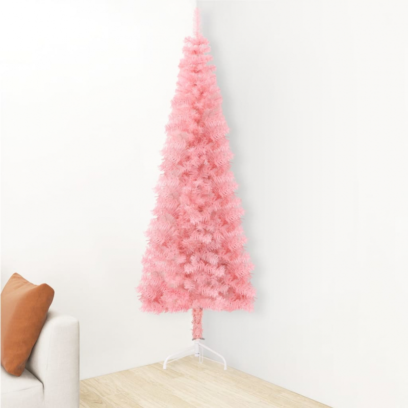 Künstlicher Halb-Weihnachtsbaum mit Ständer Schlank Rosa 150 cm