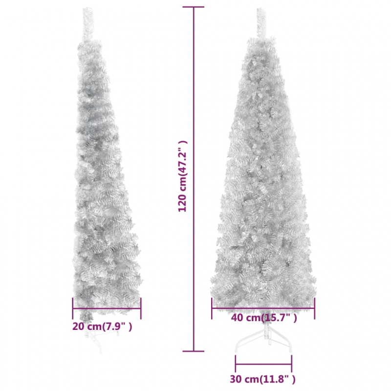 Künstlicher Halb-Weihnachtsbaum Ständer Schlank Silbern 120 cm