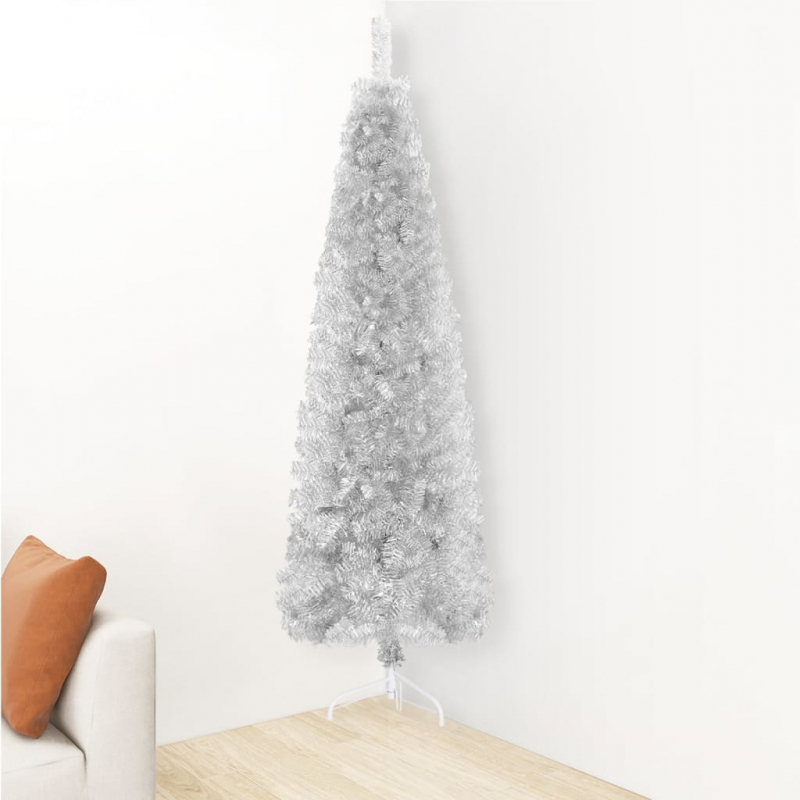 Künstlicher Halb-Weihnachtsbaum Ständer Schlank Silbern 150 cm