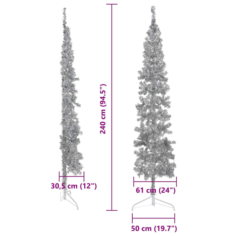 Künstlicher Halb-Weihnachtsbaum Ständer Schlank Silbern 240 cm