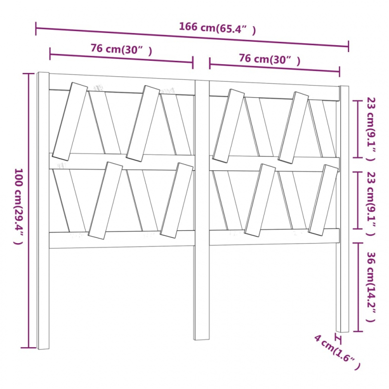 Kopfteil Schwarz 166x4x100 cm Massivholz Kiefer