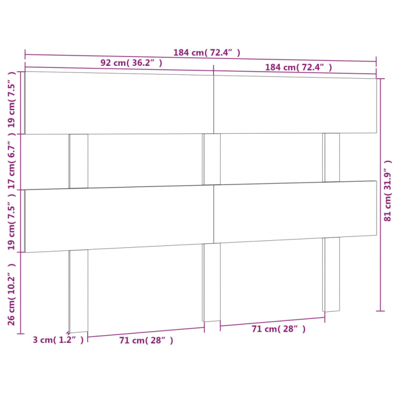 Kopfteil 184x3x81 cm Massivholz Kiefer