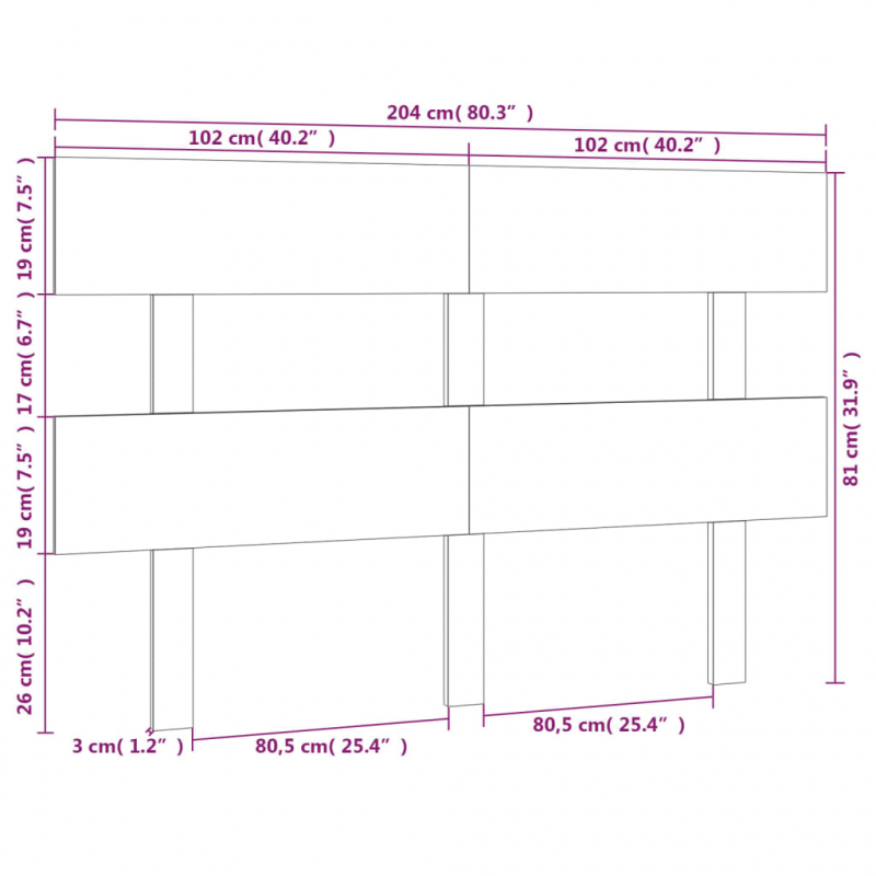 Kopfteil Schwarz 204x3x81 cm Massivholz Kiefer