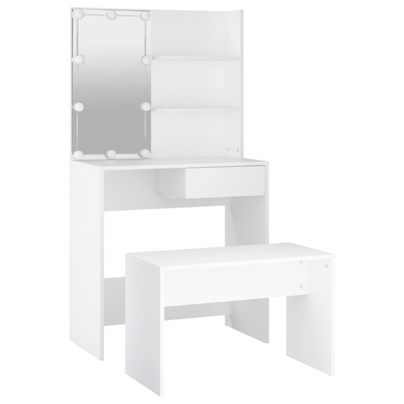 Schminktisch-Set mit LED Weiß Holzwerkstoff