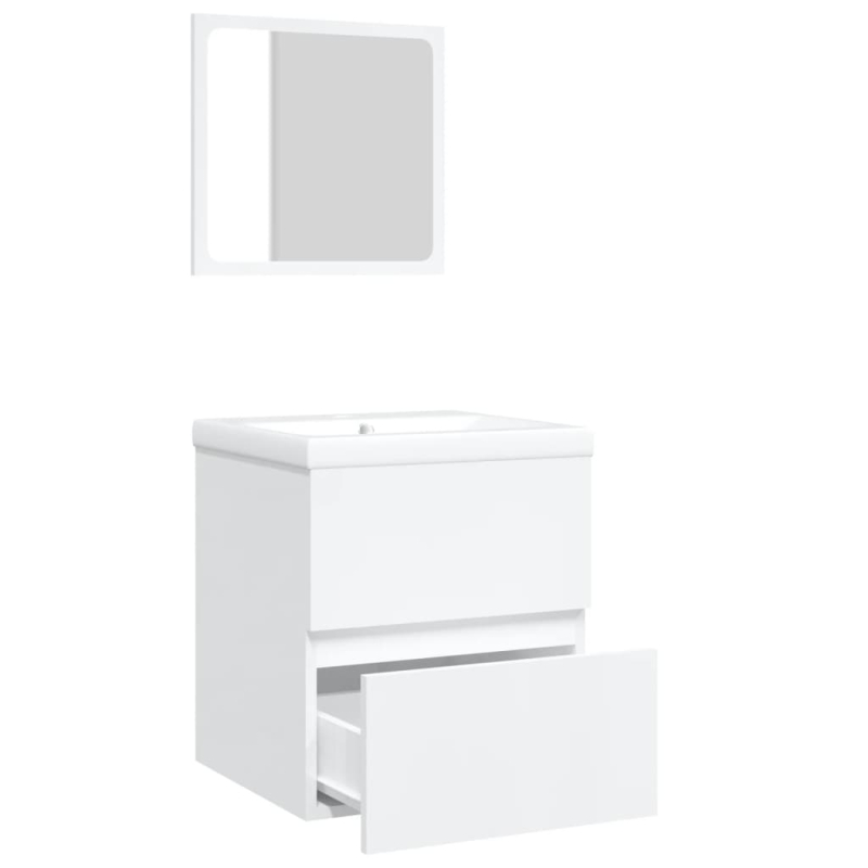 Waschbeckenunterschrank mit Waschbecken und Spiegel Weiß