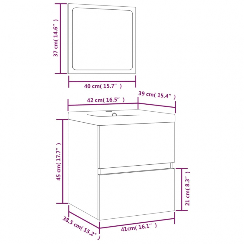 Waschbeckenunterschrank mit Waschbecken Spiegel Grau Sonoma