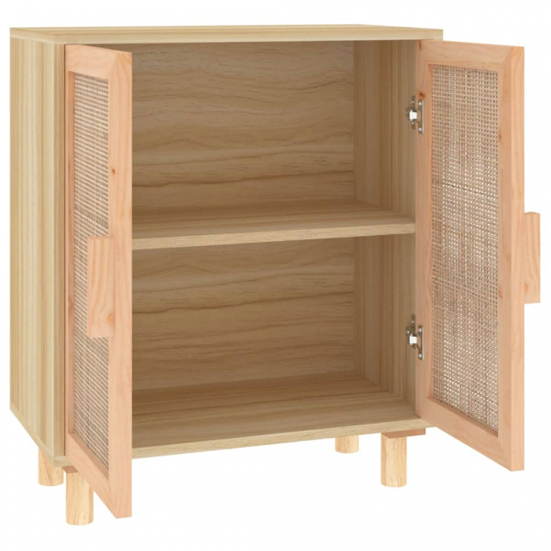 Sideboard Braun 60x30x70 cm Massivholz Kiefer und Natur-Rattan