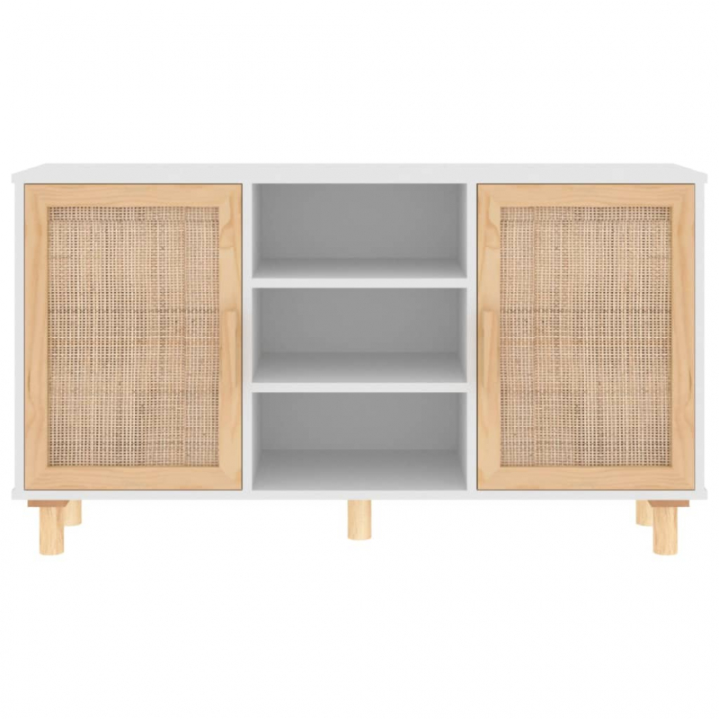 Sideboard Weiß 105x30x60 cm Massivholz Kiefer und Natur-Rattan