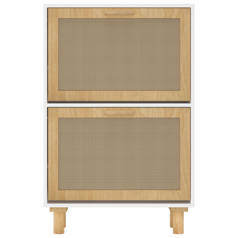 Schuhschrank Weiß 52x25x80 cm Holzwerkstoff & Rattan Natur