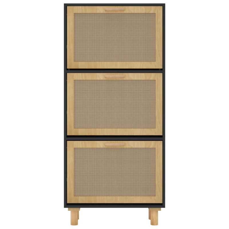 Schuhschrank Schwarz 52x25x115 cm Holzwerkstoff & Rattan Natur