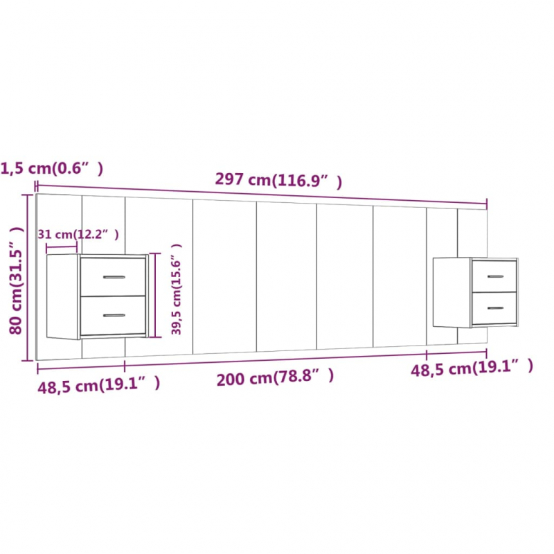 Kopfteil mit Nachttischen Weiß Holzwerkstoff