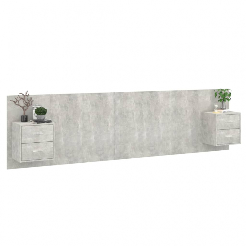 Kopfteil mit Nachttischen Betongrau Holzwerkstoff