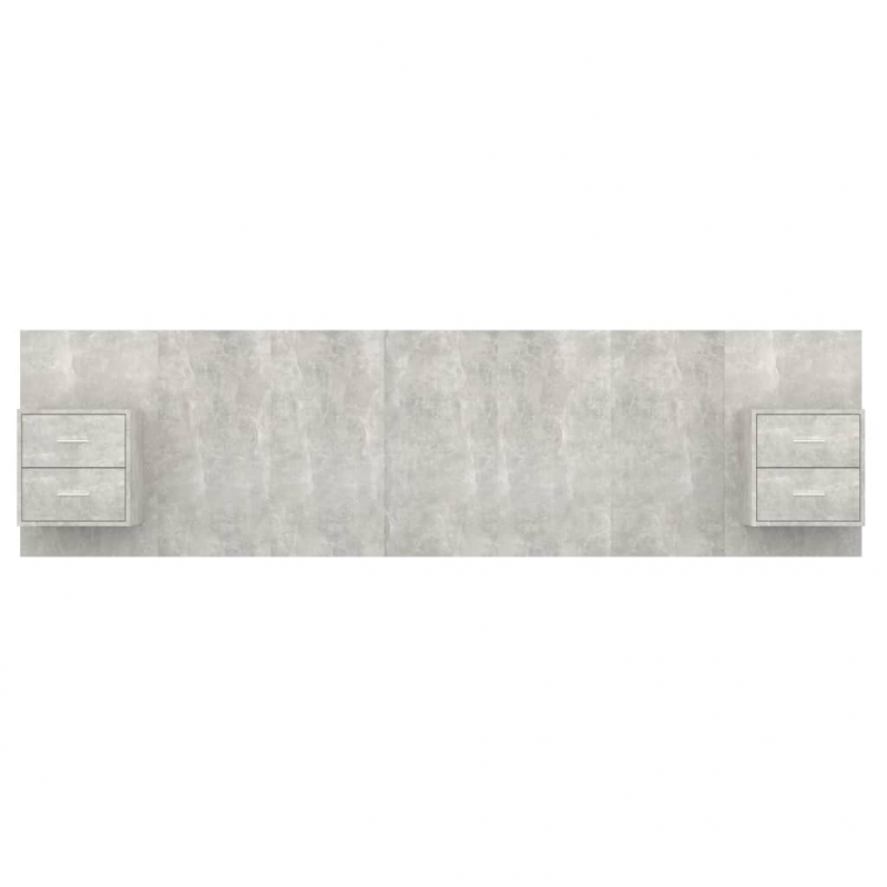 Kopfteil mit Nachttischen Betongrau Holzwerkstoff