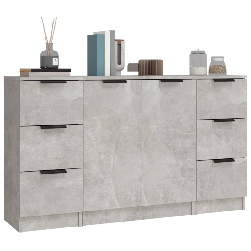 Sideboards 3 Stk. Betongrau Holzwerkstoff