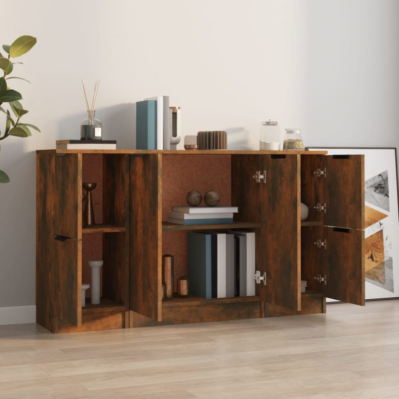 Sideboards 3 Stk. Räuchereiche Holzwerkstoff