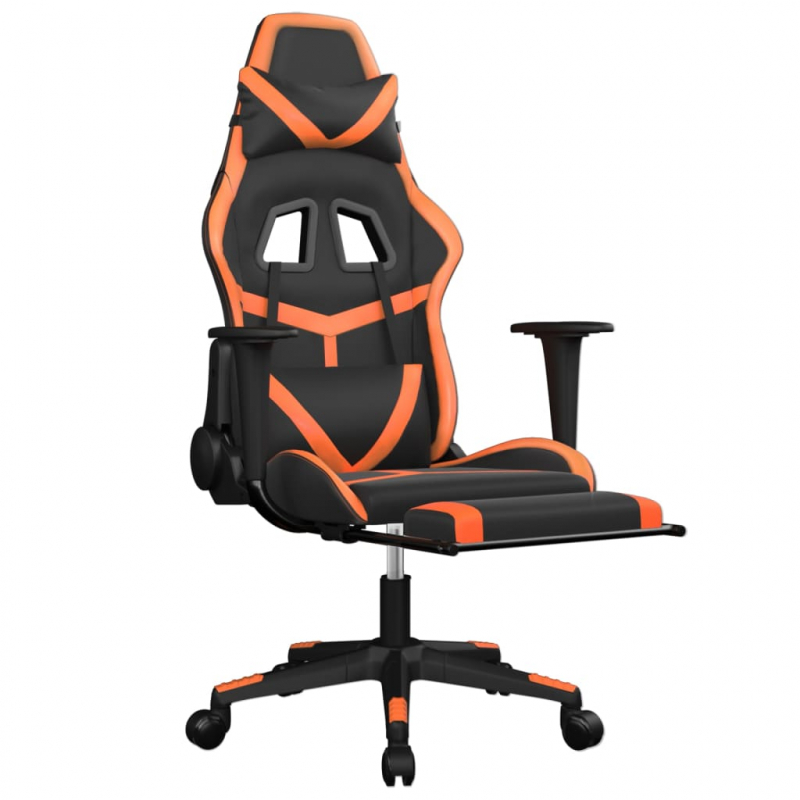 Gaming-Stuhl mit Massage & Fußstütze Schwarz Orange Kunstleder