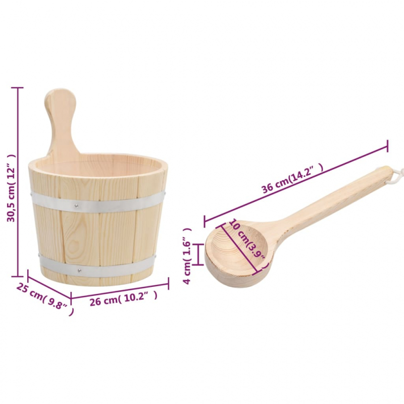 Saunakübel und Saunakelle Set Massivholz Kiefer