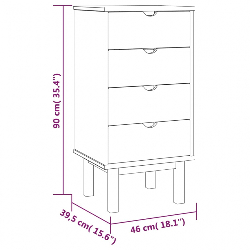 Schubladenschrank OTTA Braun&Grau 45x39x90 cm Massivholz