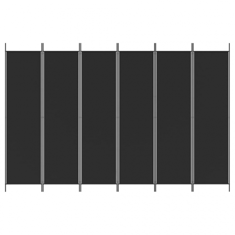 6-tlg. Paravent Schwarz 300x200 cm Stoff