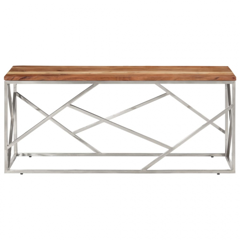 Couchtisch Silbern Edelstahl und Massivholz Akazie