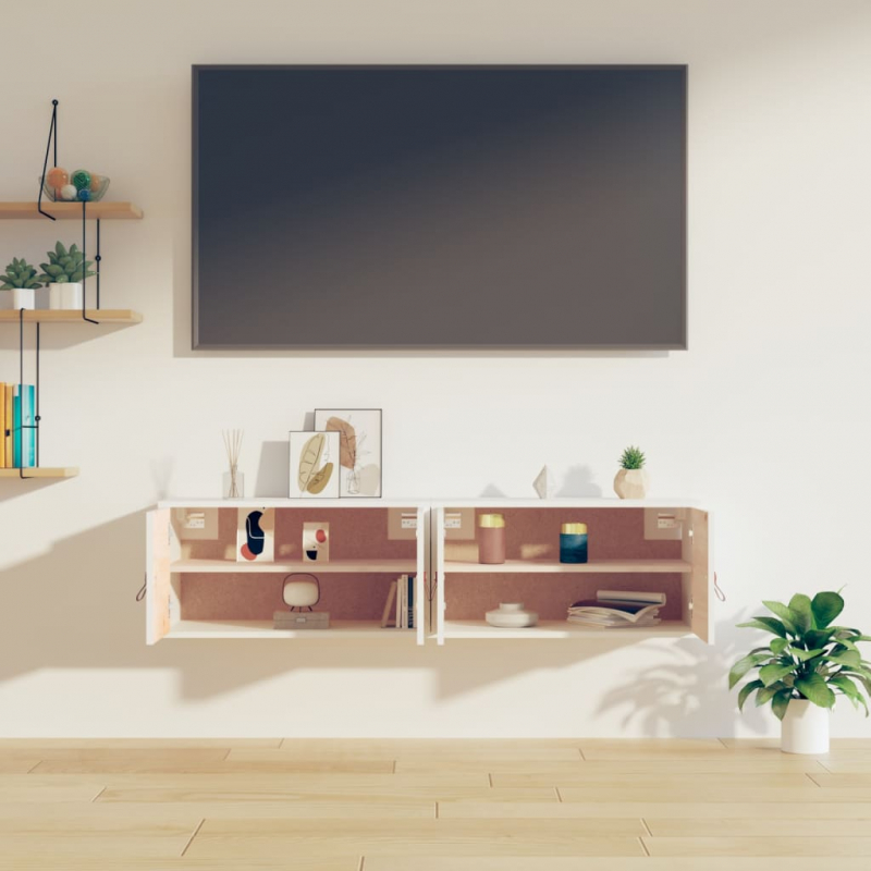 Wandschränke 2 Stk. Weiß 60x30x30 cm Massivholz Kiefer