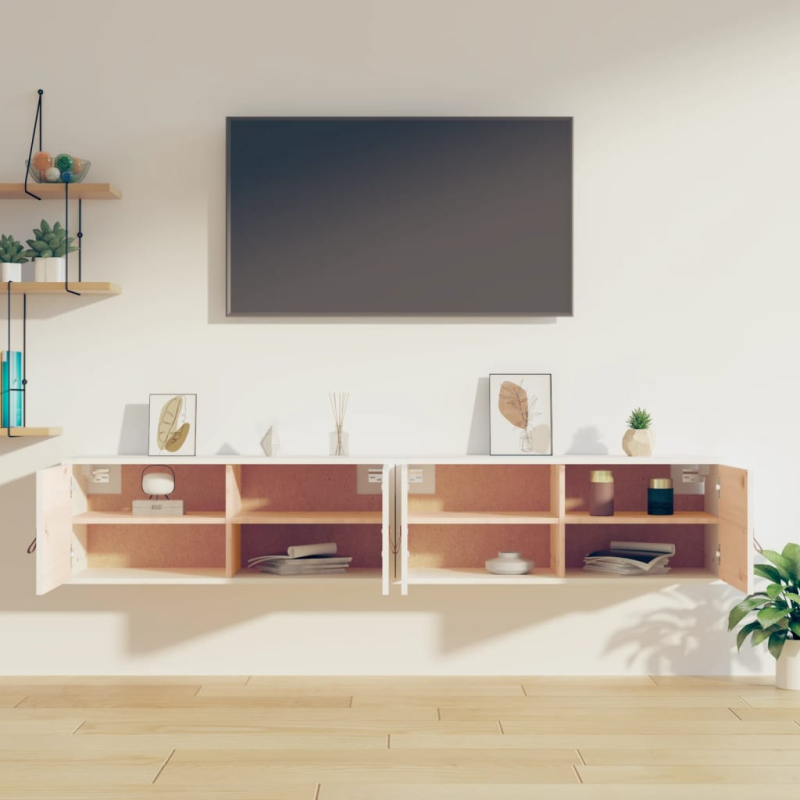 Wandschränke 2 Stk. Weiß 80x30x30 cm Massivholz Kiefer