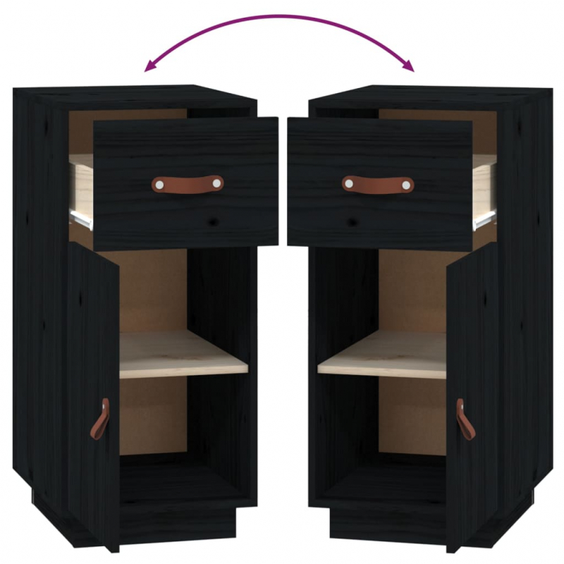 Sideboard Schwarz 34x40x75 cm Massivholz Kiefer