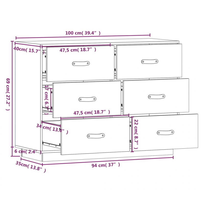 Sideboard Honigbraun 100x40x75 cm Massivholz Kiefer
