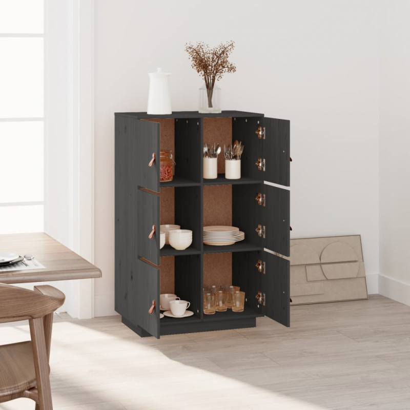 Highboard Grau 67x40x108,5 cm Massivholz Kiefer