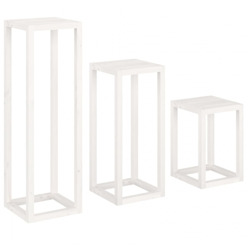 3-tlg. Pflanzenständer-Set Weiß Massivholz Kiefer