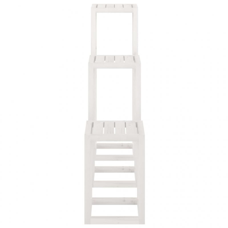 3-tlg. Pflanzenständer-Set Weiß Massivholz Kiefer