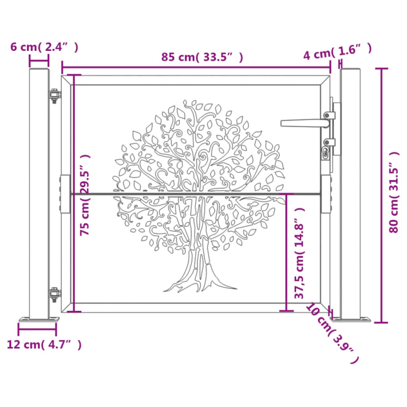 Gartentor Anthrazit 105x80 cm Stahl Baum-Design