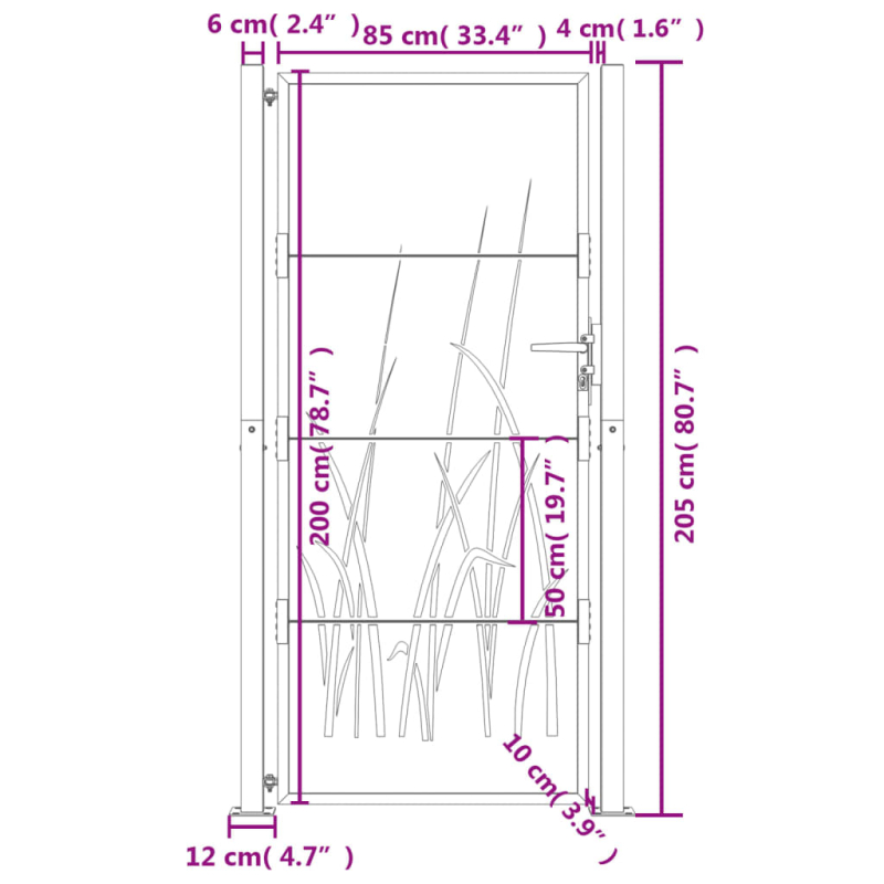 Gartentor Anthrazit 105x205 cm Stahl Gras-Design