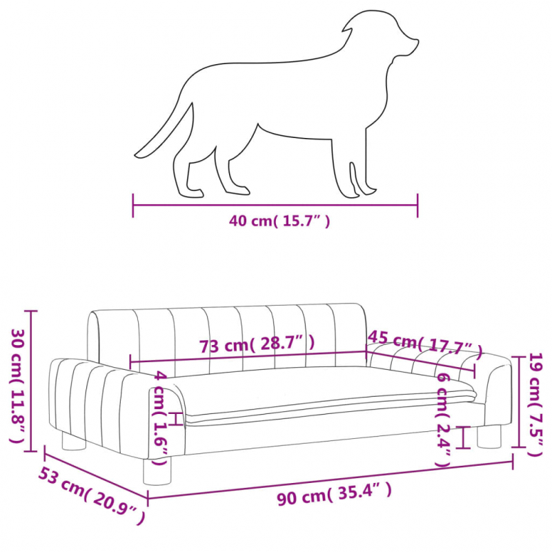 Hundebett Hellgrau 90x53x30 cm Stoff