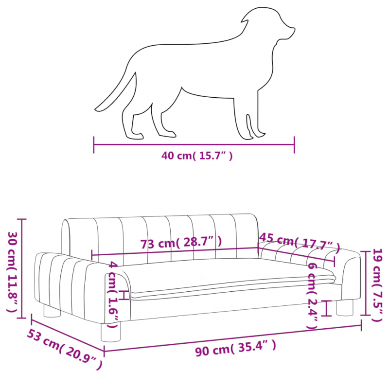 Hundebett Schwarz 90x53x30 cm Stoff