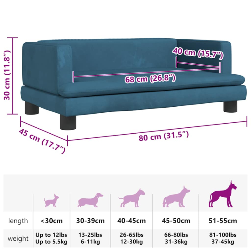 Hundebett Blau 80x45x30 cm Samt