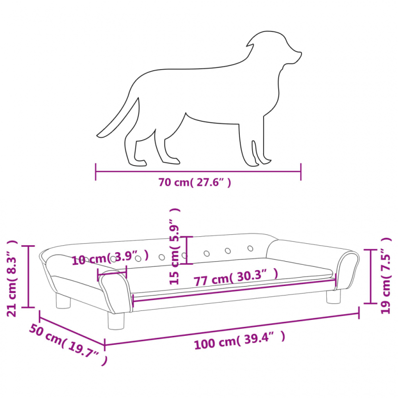 Hundebett Braun 100x50x21 cm Samt