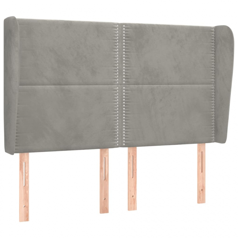 Kopfteil mit Ohren Hellgrau 147x23x118/128 cm Samt