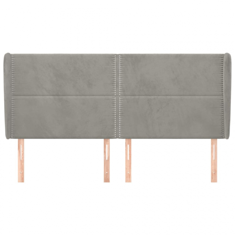 Kopfteil mit Ohren Hellgrau 203x23x118/128 cm Samt