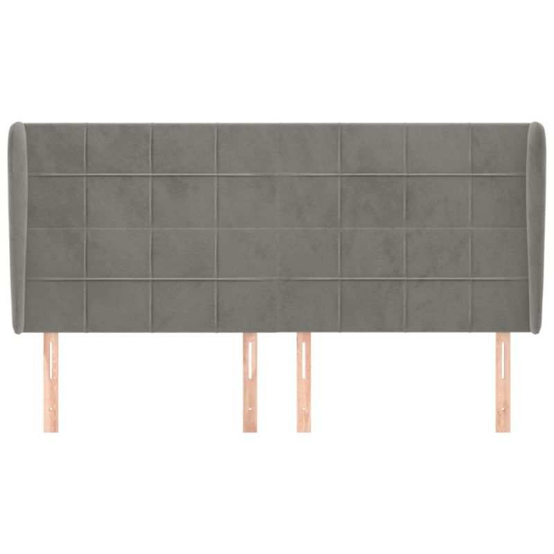 Kopfteil mit Ohren Hellgrau 163x23x118/128 cm Samt