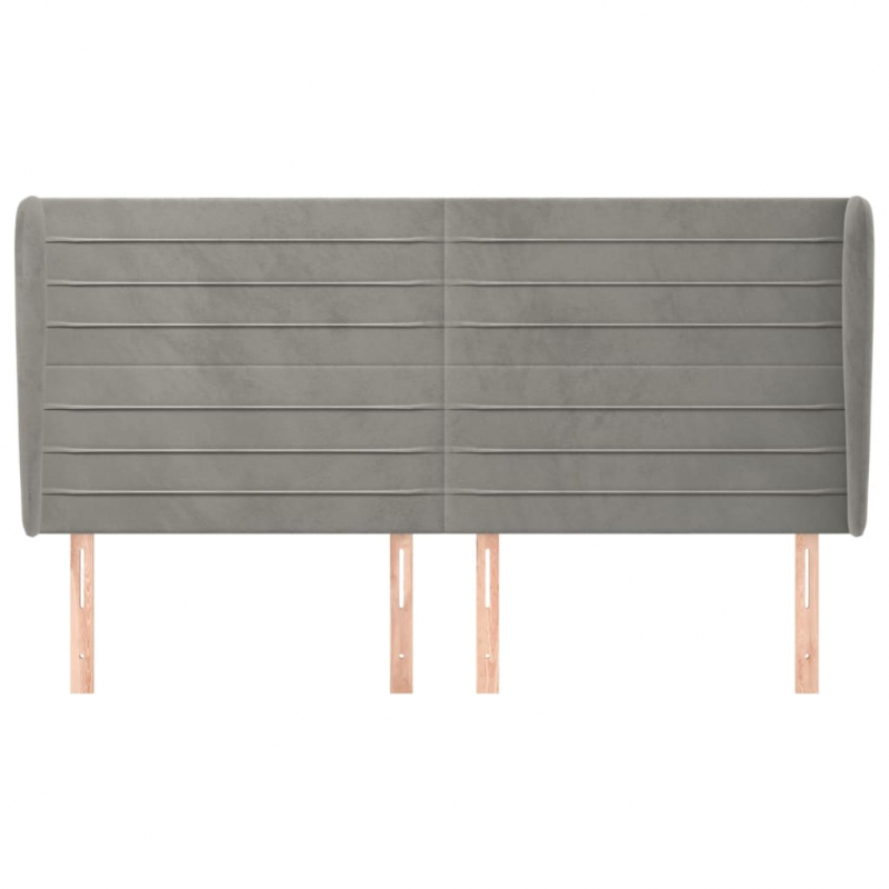 Kopfteil mit Ohren Hellgrau 183x23x118/128 cm Samt