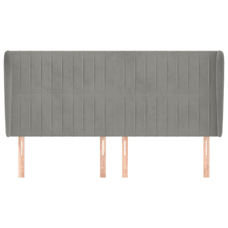 Kopfteil mit Ohren Hellgrau 183x23x118/128 cm Samt