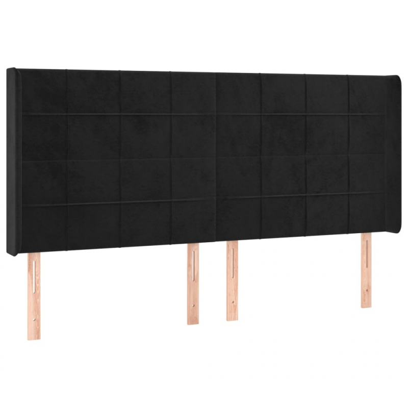 Kopfteil mit Ohren Schwarz 183x16x118/128 cm Samt