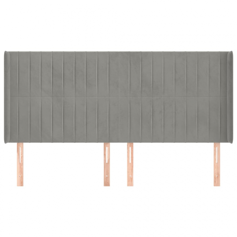 Kopfteil mit Ohren Hellgrau 203x16x118/128 cm Samt