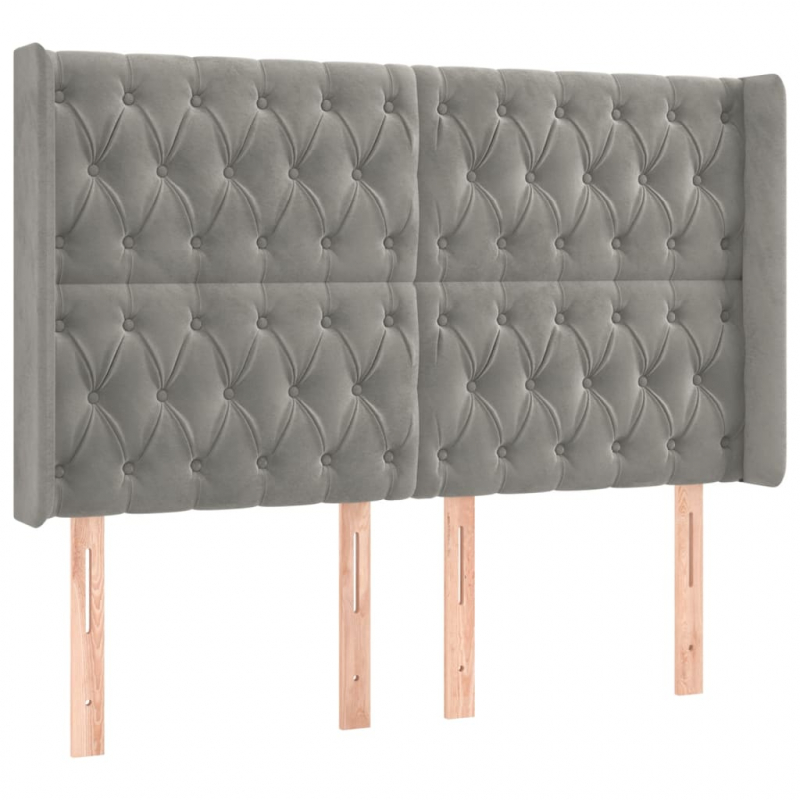 Kopfteil mit Ohren Hellgrau 163x16x118/128 cm Samt