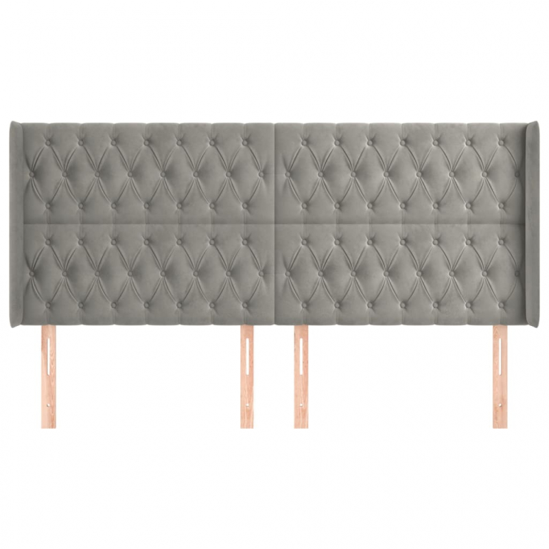 Kopfteil mit Ohren Hellgrau 203x16x118/128 cm Samt