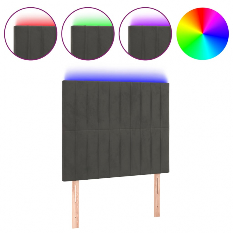 LED Kopfteil Dunkelgrau 80x5x118/128 cm Samt