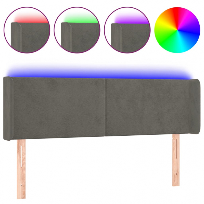 LED Kopfteil Dunkelgrau 147x16x78/88 cm Samt